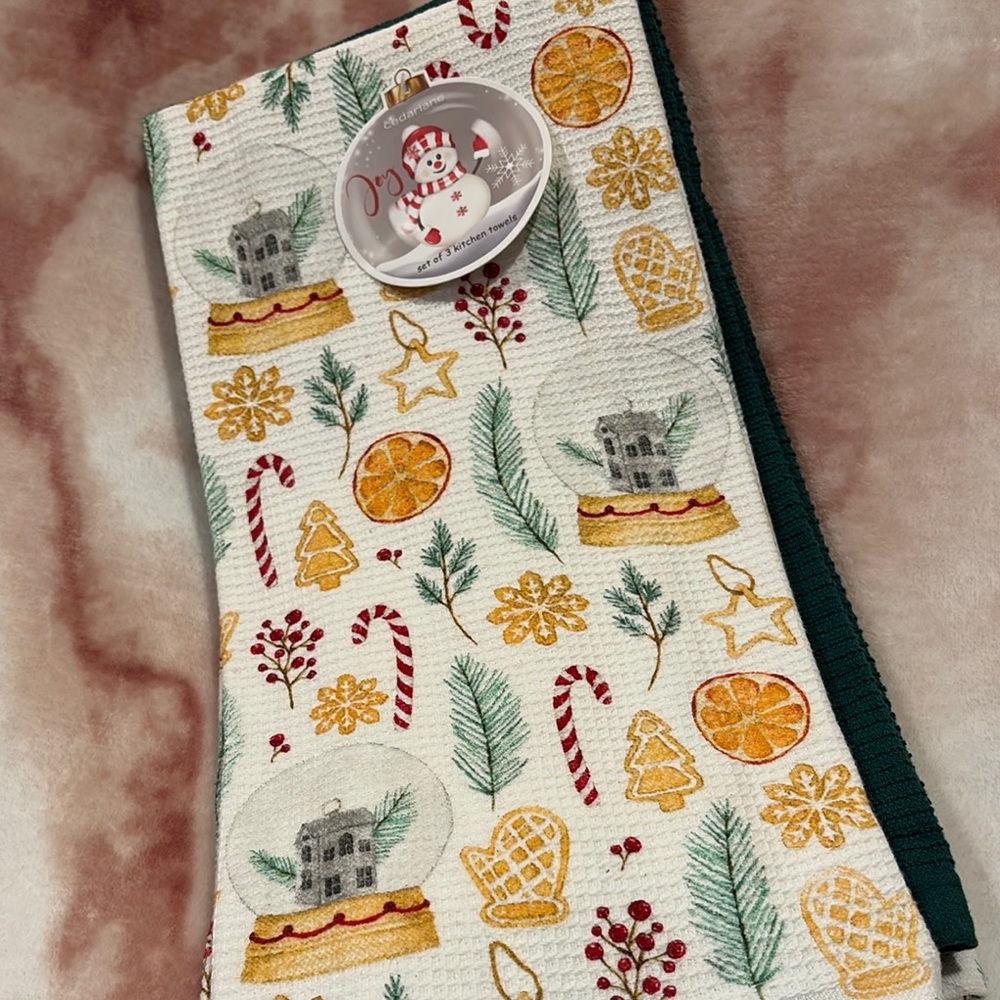 Cedarlane Cookies and Spiced Oranges Holiday Christmas Kitchen Towel Set NWT